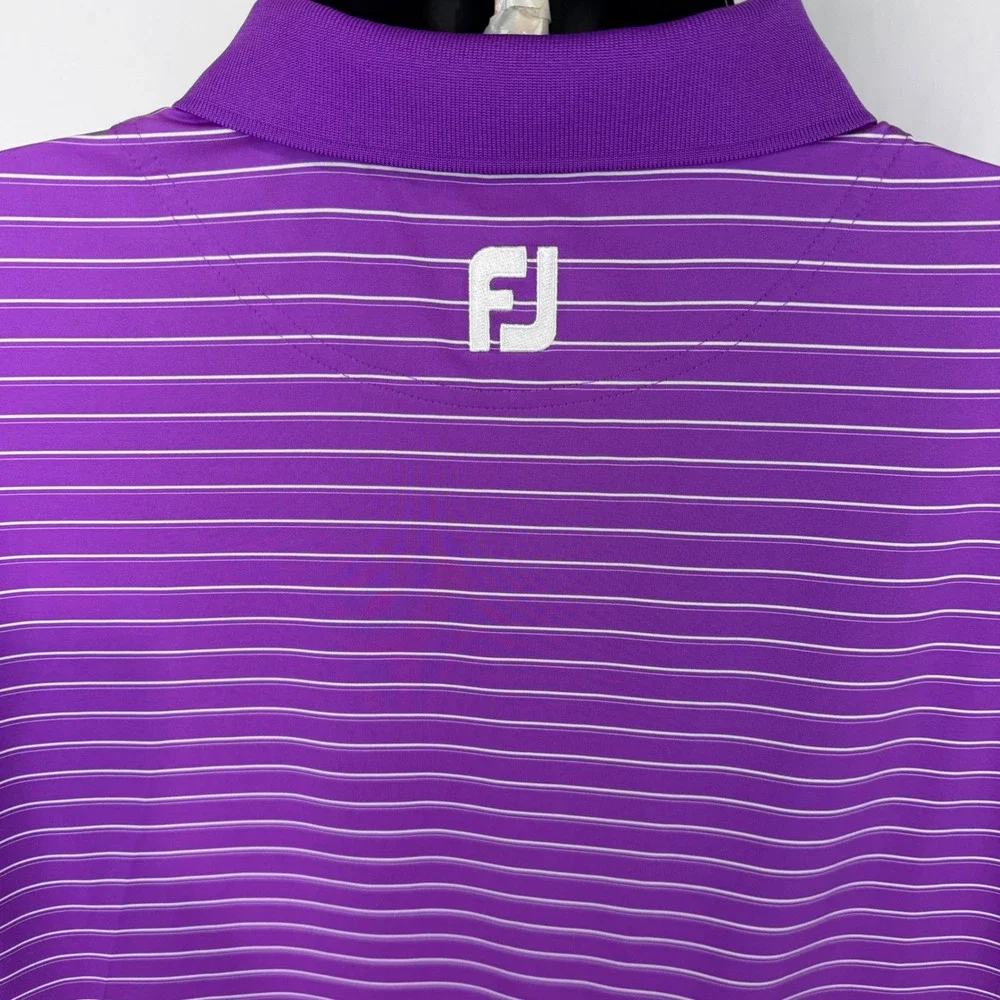 FootJoy Mens ProDry Golf Polo Shirt‎ Purple White Striped Estero CC Logo Large